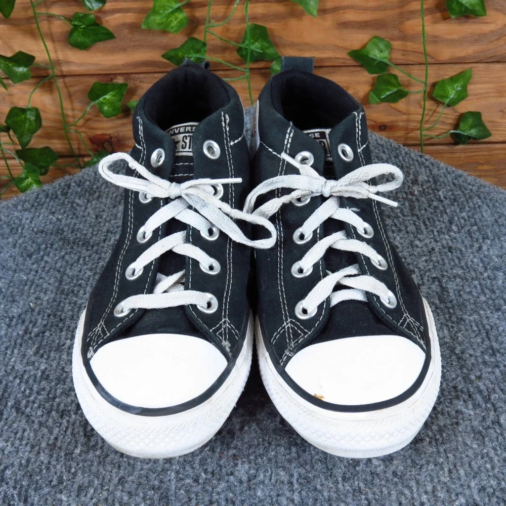Converse Chuck Taylor All Star Street Mid Kids Sneakers‎ Size 3 Black Canvas